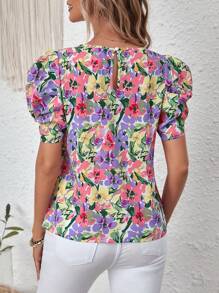 SHEIN VCAY Vải in hoa Ống tay áo Áo sơ mi - Nhiều màu - Xem 2