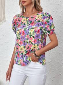 SHEIN VCAY Vải in hoa Ống tay áo Áo sơ mi - Nhiều màu - Xem 5