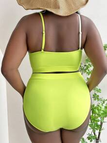 SHEIN Swim Curve Baju Renang Ukuran Plus Blok Warna Casual - Kuning - View 2