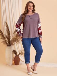 EMERY ROSE 大碼印花紐扣細節T恤 - 藕粉色 - 查看 5