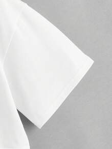 SHEIN EZwear 蘑菇圖案落肩袖短款T恤 - 白色 - 查看 3