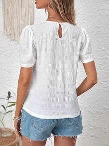 SHEIN VCAY 素色泡泡袖襯衫 - 白色 - 查看 2