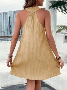 SHEIN VCAY 素色交叉繞頸連衣裙 - 卡其色 - 查看 2