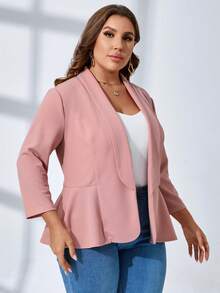 SHEIN Clasi Plus Shawl Collar Ruffle Hem Blazer - Coral Pink - View 5