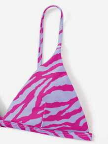 斑馬紋三角杯比基尼泳裝 - 玫紅色 - 查看 3