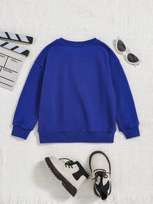 SHEIN Cô Gái Trẻ Đồ họa Chữ cái Thả vai Áo nỉ - Màu xanh lam - Xem 2