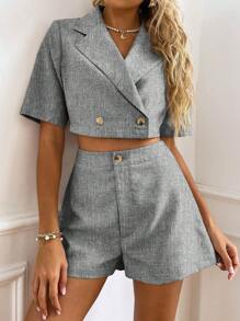 SHEIN Frenchy Lapel Neck Crop Blazer & Shorts Summer Elegant
