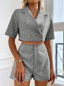 SHEIN Frenchy Lapel Neck Crop Blazer & Shorts Summer Elegant