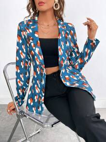 SHEIN Privé 滿版印花單釦西裝外套 - 彩色 - 查看 3