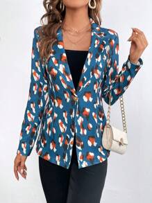 SHEIN Privé 滿版印花單釦西裝外套 - 彩色 - 查看 2