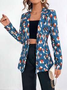 SHEIN Privé 滿版印花單釦西裝外套 - 彩色 - 查看 1