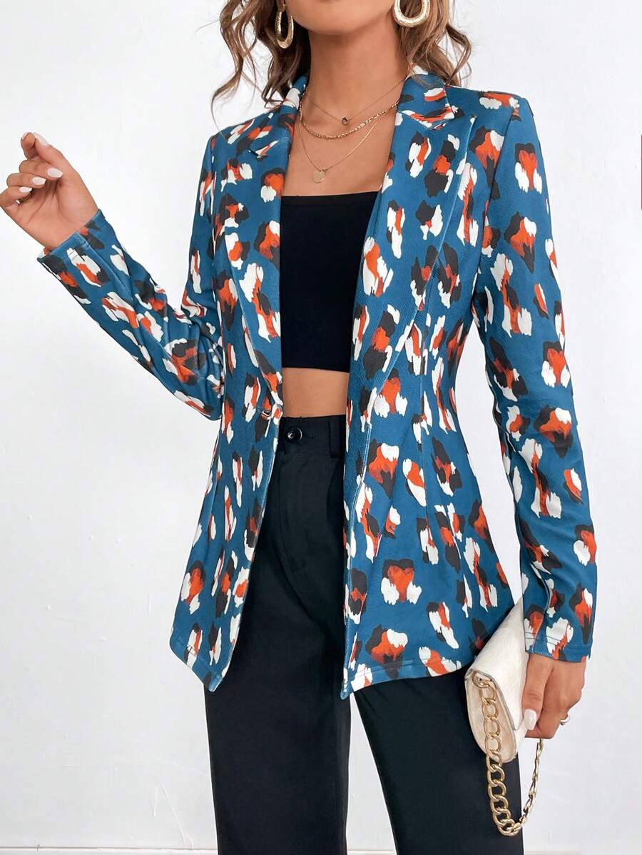 SHEIN Privé 滿版印花單釦西裝外套 - 彩色 - 查看 1