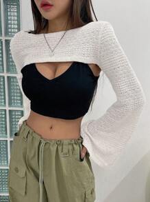 DAZY Chất rắn Siêu Crop Top Không có áo Top Cami - trắng - Xem 1