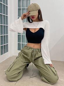DAZY Chất rắn Siêu Crop Top Không có áo Top Cami - trắng - Xem 2