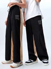 SWAVVY 1入組字母圖案腰部抽繩直筒褲 - 彩色 - 查看 1