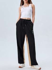 SWAVVY 1入組字母圖案腰部抽繩直筒褲 - 彩色 - 查看 4