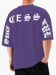 Manfinity 男士字母圖案T恤 - 紫色 - 查看 3