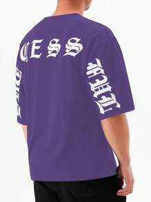 Manfinity 男士字母圖案T恤 - 紫色 - 查看 5