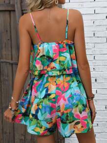 Breezaya Allover Print Ruffle Trim Cami Romper