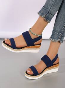 Women Minimalist Slingback Wedge Sandals, Fashion Summer Sandals - Blue - View 1