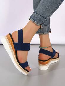 Women Minimalist Slingback Wedge Sandals, Fashion Summer Sandals - Blue - View 2