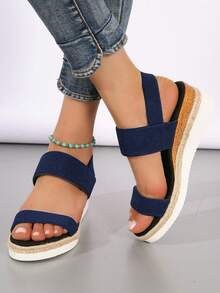 Women Minimalist Slingback Wedge Sandals, Fashion Summer Sandals - Blue - View 3