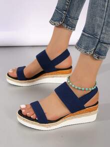 Women Minimalist Slingback Wedge Sandals, Fashion Summer Sandals - Blue - View 4