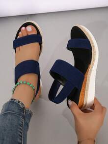 Women Minimalist Slingback Wedge Sandals, Fashion Summer Sandals - Blue - View 6