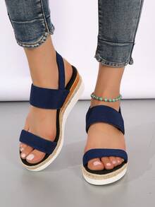 Women Minimalist Slingback Wedge Sandals, Fashion Summer Sandals - Blue - View 7