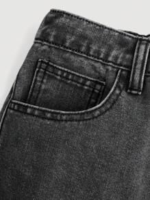 SHEIN Girlism 青少年女孩側翻蓋口袋工裝牛仔褲 - 深灰色 - 查看 3