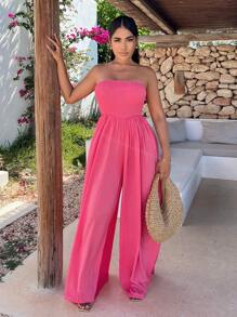 SHEIN SXY Solid Wide Leg Tube Jumpsuit - Pink - View 1