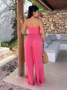 SHEIN SXY Solid Wide Leg Tube Jumpsuit - Pink - View 2