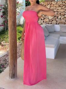 SHEIN SXY Solid Wide Leg Tube Jumpsuit - Pink - View 4