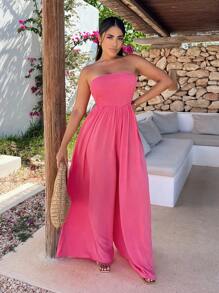 SHEIN SXY Solid Wide Leg Tube Jumpsuit - Pink - View 5