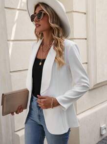 SHEIN Clasi 青果領開門襟西裝外套 - 白色 - 查看 4