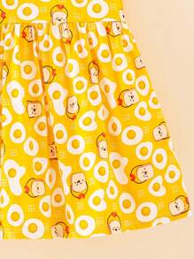 Young Girl Cartoon Graphic Smock Dress - Yellow - View 7