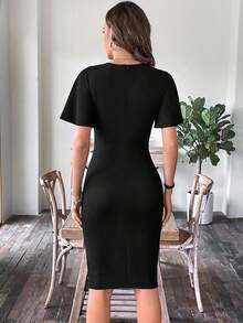 SHEIN Clasi 羽毛印花網紗拼接緊身洋裝 - 彩色 - 查看 3