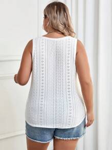 SHEIN LUNE Plus Eyelet Embroidery V Neck Tank Top - White - View 2