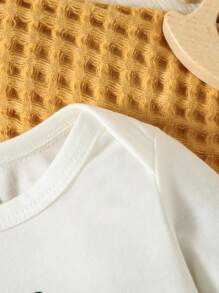 1 pieza Bodys de manga larga para bebé niño con estampado en inglés, casual y cómodo para otoño/invierno - Blanco - Ver 5