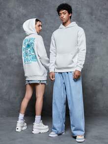 SWAVVY 1 Miếng Chữ cái & Đồ họa hoạt hình Thả vai Hoodie - trắng - Xem 3