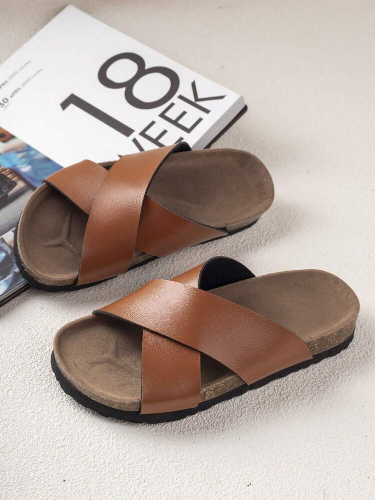 בנים מינימליסטי רצועת אלכסון נעלי בית לקיץ - חום - ראה 1