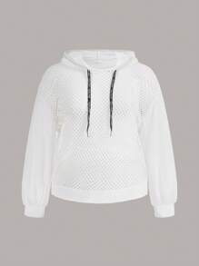 SHEIN EZwear 大码落肩抽绳卫衣 - 白色 - 查看 1