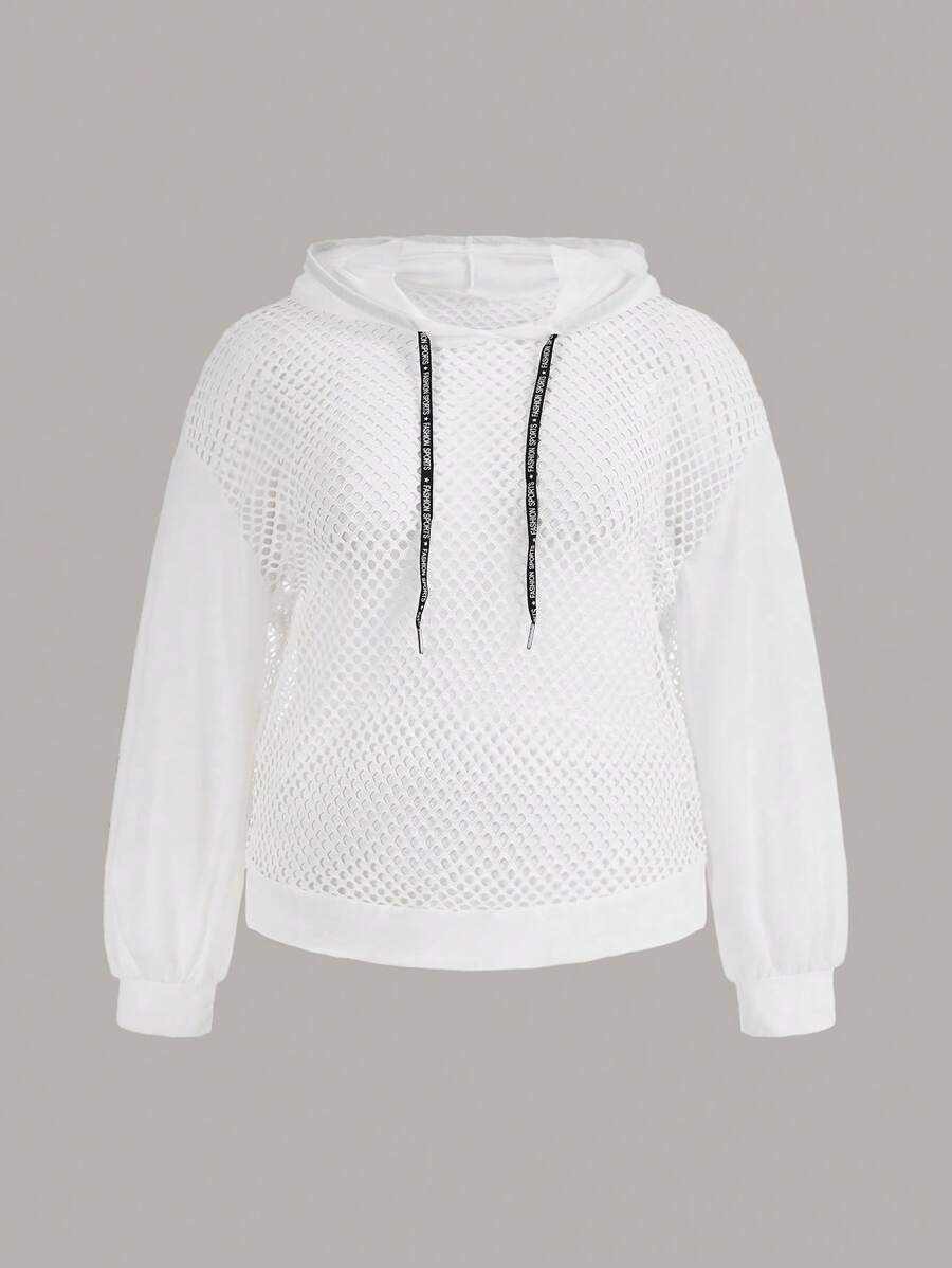SHEIN EZwear 大码落肩抽绳卫衣 - 白色 - 查看 1
