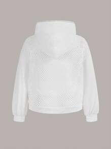 SHEIN EZwear 大码落肩抽绳卫衣 - 白色 - 查看 2