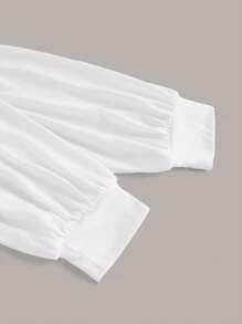 SHEIN EZwear 大码落肩抽绳卫衣 - 白色 - 查看 3