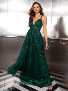 Elisanya Đầm hai dây xẻ đùi cổ sâu, váy dạ hội trang trọng thanh lịch cho khách dự tiệc cưới, tốt nghiệp, váy dự tiệc tối - Màu xanh lá cây đậm - Xem 4