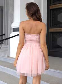 Joyfunear Vestido de tubo de malla con volantes, rosa, de verano - Rosa - Ver 2