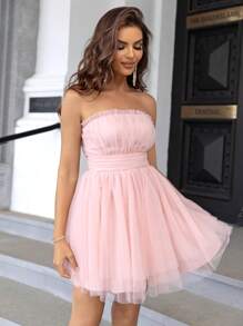 Joyfunear Vestido de tubo de malla con volantes, rosa, de verano - Rosa - Ver 5