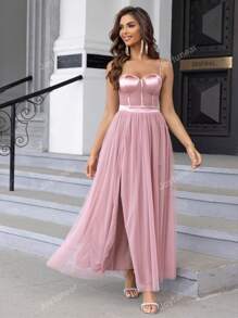 Joyfunear Vestido de tirantes de muslo con abertura de malla