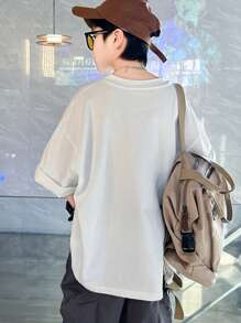 酷街頭風字母圖案圓領T恤適合夏天 - 白色 - 查看 2